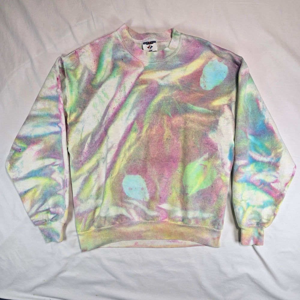 Vintage Jerzees NuBlend Tie Dye Sweatshirt Pastel Crewneck Pink Blue Yellow M